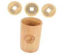 HEALSOPTHY Chinese Style Fortune Telling Bucket Bamboo Divination Game with Three Copper Coins Wear Resistant Prop for Buddhist Divination Family Gathering Temple Use and Feng Shui