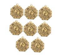 HEALSOPTHY Copper Bagua Pendants 8pcs Retro Feng Shui Keychain Ornaments for Spiritual Protection and Peaceful Living, Vintage Taoist Yin Yang Design, Suitable for Craft and Daily Use