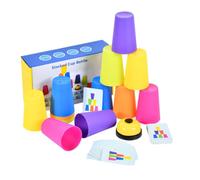 HEALSOPTHY Early Learning Stacking Cup with Cups Challenge Cards Bell for Educational Play Cognitive Color Recognition Social Skill Development Safe Smooth Surface