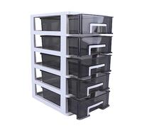 HEALSOPTHY Five Layer Portable Storage Cabinet with Plastic Transparent Black and White Frame Multi Deck Organizer for Desk Office Study Space Saving Storage Box