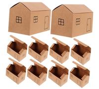 HEALSOPTHY House Shaped Candy Boxes Foldable Kraft Packaging Goodie Holders 11.4x6.5x6cm Natural Color 10pcs Festival Party Treat Boxes