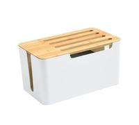 HEALSOPTHY Large Cable Organizer Box with Bamboo Lid Router Storage Container for Desk and Office Wire Management Conceals Power Strips and Multiple Cables Protects and Tidies Desktop White