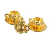 HEALSOPTHY Mini Metal Teapot Zinc Alloy Miniature Tea Kettle with Cup Retro Dollhouse Kitchen Prop Decorative Vintage Style for Doll House Scenes