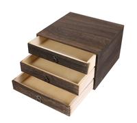 HEALSOPTHY Mini Wooden Drawers, 3 Layer Retro Solid Wood Desktop Drawer Storage Organizer with Pull Ring Design, Coffee Finish for Home Desk and Tabletop Storage