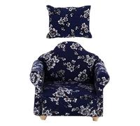 HEALSOPTHY Miniature Blue Floral Sofa Model with Pillow for Dollhouse Decoration Mini Handcrafted Single Seat Sofa for Playhouse Wear Resistant Material Elegant Mediterranean Style
