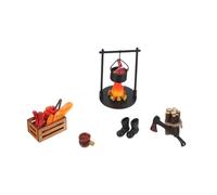 HEALSOPTHY Miniature Dollhouse Campfire Realistic Resin Bonfire with Wood Stove and Fake Steak Figures Micro-landscaping Bbq Scene Decoration for Pretend Play and Outdoor Kitchen