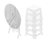 HEALSOPTHY Miniature Dollhouse Furniture Set with Marble-color Round Table and Stools Plastic Tiny Table and Chairs for DIY Doll House Vibrant Colors Easy to Clean Creative Play for