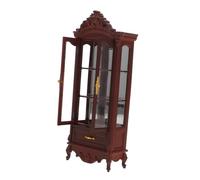 HEALSOPTHY Miniature Vintage Wooden Dollhouse Bookcase Cabinet with Double Door European French Style Mini Storage Shelf for Living Kitchen Scenes Realistic Engraved Mini Furniture Model for