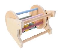 HEALSOPTHY Montessori Wooden Textile Drum for Motor Skill Developing Educational Rolling Drum Ball Bell Sound Hand Eye Coordination Training Compact Portable Early Learning Plaything