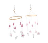 HEALSOPTHY Nordic Pom Pom Flower Crib Mobile Wind Chime Bell for Baby Nursery Decoration, Handmade Wooden Hanging Toy for Infant Girl's Room, Deep Pink and Light Pink, Soothing Nursery Mobile