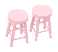 HEALSOPTHY Scale Round High Stool for Micro Scene Decor Natural Log Finish Miniature Furniture for Dollhouse Bar Pink