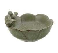 HEALSOPTHY Small Ceramic Bird Bath with Bird Ornament Leaf-shaped Design Weather Resistant and Versatile Utility for Patio or Table Use for Garden and Outdoor Wildlife
