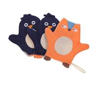 HEALSOPTHY Soft Cotton Bath Scrubbers 3pcs Baby Shower Mitts Animal Pattern Bath Gloves for Gentle Massage and Cleaning