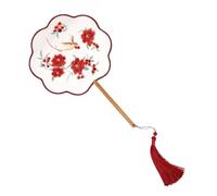 HEALSOPTHY Traditional Handmade Double Sided Embroidery Silk Round Fan Lightweight Chinese Folk Art Dancing Prop Thick Gauze Material Elegant Eight Petal Palace Style Decorative Handheld Fan