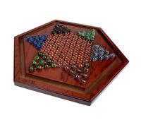 HEALSOPTHY Wooden Chinese Checkers Board Game for Natural Hexagonal Design with Glass Marbles Educational for Hand Eye Coordination and Strategic Thinking Family Game