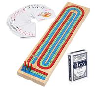 HEALSOPTHY Wooden Cribbage Board Game with Cards and Multi Colored Pegs Foldable Travel Cribbage Board for Family Party and Social Gatherings Easy to Learn and Portable for Indoor Outdoor Use