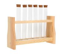 HEALSOPTHY Wooden Test Tube Rack Stand 6pcs 20x150mm Flat Bottom Glass Tubes and Stoppers, Essential Oil Perfume Holder for Laboratory and DIY Scent Storage