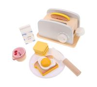 HEALSOPTHY Wooden Toaster for Preschoolers Montessori Breakfast Role Play Kitchen Accessories with Toast Butter Jam Fried Eggs Compact Pretend Play Cooking
