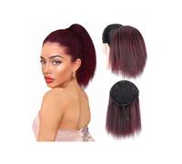 Health 10Inch Kinky Straight Ponytail Afro Puff Yaki Drawstring Extension for Black Women Personal Care(Wine Red)