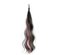 Health 50cm Synthetic Self-Winding Hair Bundle Wavy DIY Hair Bun Ponytail Personal Care(Black Mixed Pink)