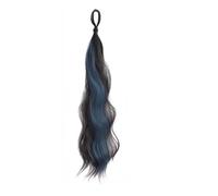 Health 50cm Synthetic Self-Winding Hair Bundle Wavy DIY Hair Bun Ponytail Personal Care(Black Mixed Blue)