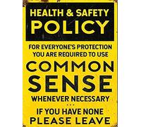 Health and Safety Common Sense Wall Bar Workshop Garage Shed Sign Plaque Style Bar Cafe Tin Sign 8x12 inch Metal Home Club Funny Decoration