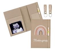 Health Book Cover, 4 Interior Pockets, Multi-Use Prescription Holder and Vital Card, Ideal for Pregnant Women, Includes 2 Keyrings, Caramel Colour