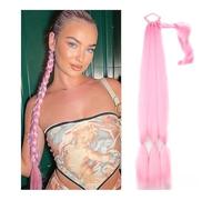 Health Braided Ponytail Long Synthetic Braided Ponytail Hair Extension for Women, Hairpiece Pony Tail with Hair Tie Fake Hair Extensions Pony Tails Extensions Human Hair Personal Care(Pink)