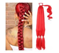 Health Braided Ponytail Long Synthetic Braided Ponytail Hair Extension for Women, Hairpiece Pony Tail with Hair Tie Fake Hair Extensions Pony Tails Extensions Human Hair Personal Care(Red)