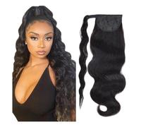 Health Brazilian Ponytail Wrap Around Horsetail 100% Remy Straight Human Hair Ponytail With Clips Personal Care(Black Wavy,24inch 100g)