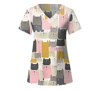 Health Care Uniforms for Women Doctors Graphic Utility Shirt Beauty Tunic Office for Career Day Scrub Tops for Women UK Short Sleeve V-Neck Dog Grooming Cute Printed Work Tops Care Ladies Scrubs