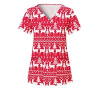 Health Care Uniforms for Women Mock Wrap Work Tunics Classic Fit Workwear Xmas Graphic Care Nursing Scrub Top Beauty Salon Healthcare Uniform Red