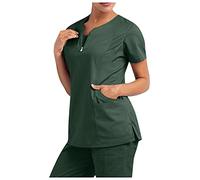 Health Care Uniforms for Women Solid Color Beauty Tunic Short Sleeve Work Shirt Wrap Mock Work Top for Ladies Nurse Uniform Beauty Tunic Solid Color Nurses Top Office V Neck Womens Scrub Top