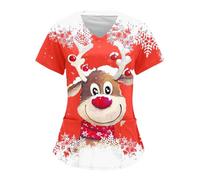 Health Care Uniforms for Women Wrap Mock Nursing Xmas Graphic Healthcare Tunic Doctors Hospital Work Wear Tops Uniforms Women UK V-Neck Cat Grooming Santa Claus Mock Wrap Christmas Ladies Scrubs