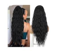 Health Curly Drawstring Ponytail Clip In Hair Extensions Brazilian Human Hair Ponytail Wig Water Wave Hairpiece for Women Personal Care(Natural Black,22inches)