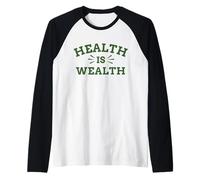 Health is Wealth Motivational Lifestyle Typography Design Raglan Baseball Tee