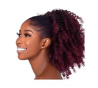 Health Short Afro Kinky Curly Drawstring Ponytail Extension For Black Women Synthetic Afro Puff Ponytail With Clips Personal Care(Wine red)