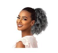 Health Short Afro Kinky Curly Drawstring Ponytail Extension For Black Women Synthetic Afro Puff Ponytail With Clips Personal Care(Grey)