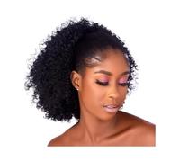 Health Short Afro Kinky Curly Drawstring Ponytail Extension For Black Women Synthetic Afro Puff Ponytail With Clips Personal Care(Black)
