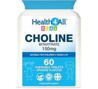 Health4All Kids Choline 150mg 60 Chewable Tablets for Children 3+, Supports Memory, Learning and Mood, Natural Vegan Orange Flavour, Sugar-Free | Made in UK (Not Gummies)