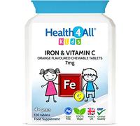 Health4All Kids Iron 120 Chewable Tablets 4 Months Supply, Vegan Sugar-Free Iron Supplement for Children 4+ Supports Learning, Growth & Immune System, Natural Orange Flavour, Made in UK (not Gummies)