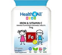 Health4All Kids Iron 60 Chewable Tablets 2 Months Supply, Vegan Sugar-Free Iron Supplement for Children 4+ Supports Learning, Growth & Immune System, Natural Orange Flavour, Made in UK (not Gummies)