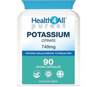 Health4All Potassium Citrate 740mg per Capsule 90 Capsules, Purest High Elemental K+ Ions, Vegan Electrolyte Supplement for Normal Blood Pressure & Muscle Function (not Tablets) | Made in UK