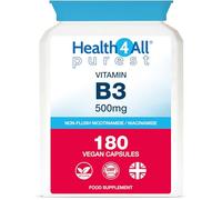 Health4All Vitamin B3 Niacin as Nicotinamide (Niacinamide) 500mg 180 Capsules, Purest, No Additives, Vegan, Gluten Free No-Flush Niacin Vitamin B3 Capsules | Made in UK