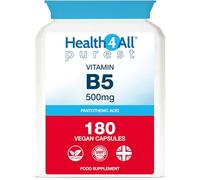 Health4All Vitamin B5 Pantothenic Acid 500mg 180 Capsules 6 Months Supply, Purest No Additives Vitamin B5 Capsules (not Tablets), Vegan, Gluten-Free High Strength 8,333% NRV Supplement | Made in UK