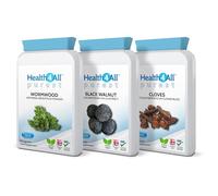 Health4All Wormwood, Black Walnut, Cloves Digestive Intestinal Detox Cleanse for Humans Set, 3x90 270 Capsules, 3 Step Gut Cleanse & Repair, Purest Vegan Intestinal Detox Supplement | Made in UK