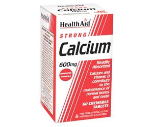 HealthAid Calcium 600mg Chewable Tablets - Bone & Teeth Support - High Strength Calcium Lemon Flavour - 60 Tablets
