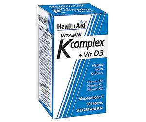 HealthAid Vitamin K Complex Plus VIT D3 New Menaquinone MK7-30 Tablets