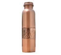 HEALTHANDWEALTH Copper Water Bottle 34oz - Leak Proof - Ayurvedic Copper Bottle, Perfect Ayurvedic Copper Vessel for Sports, Fitness, Yoga - Natural Health Benefits - Half Hammered