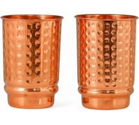 HEALTHANDWEALTH Pure Copper Hammered Cup & Tumbler Set of 2 | Copper Glasses for Water Premium Tumblers for Daily Use & Gift Sets | Ayurveda Health Benefits - 350 Ml Capacity (Hammered Cup)